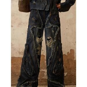 PERSONSOUL New Aliens Dirty Ripped Denim Jeans Size XL
